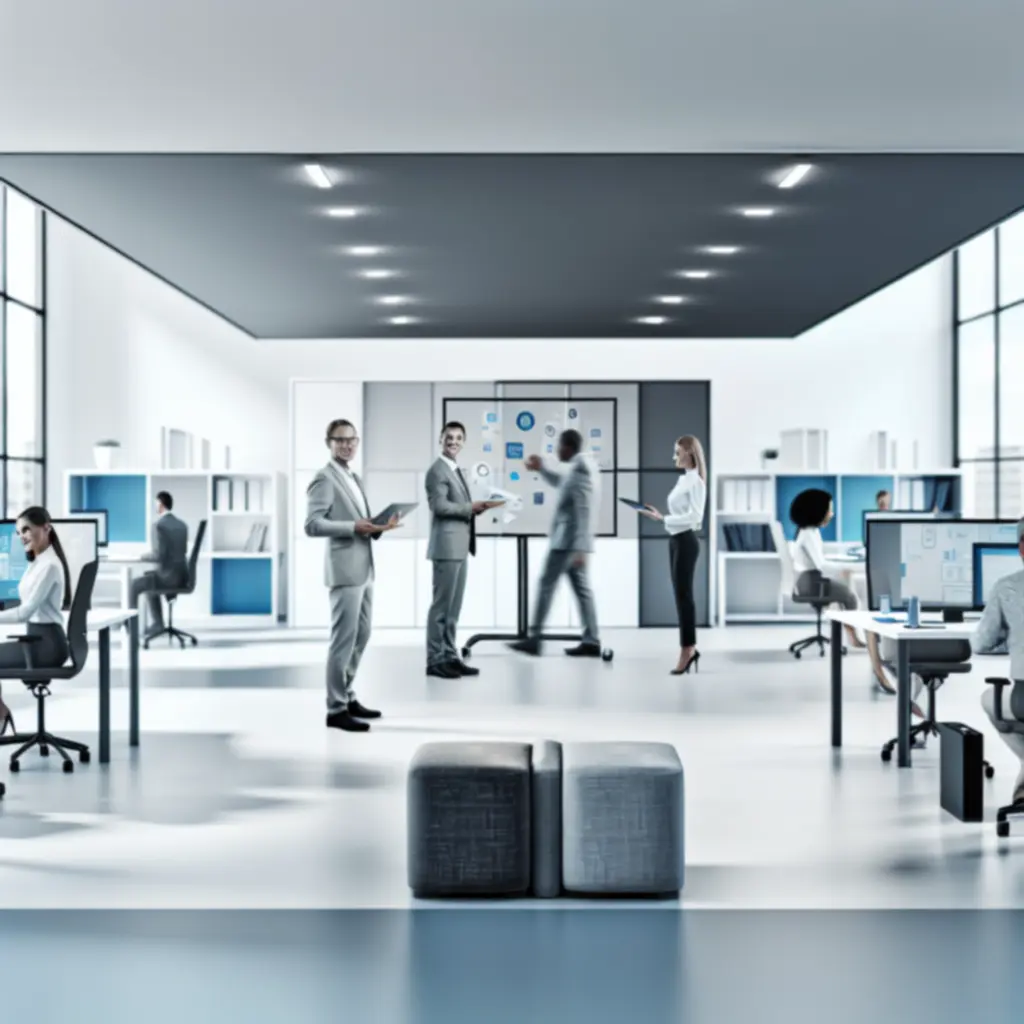 Vállalati csapat modern irodai környezetben, hatékonyan együttműködve