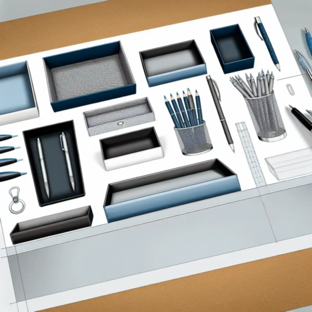 Asztali szervezők és irodai kiegészítők rendezett íróasztalon