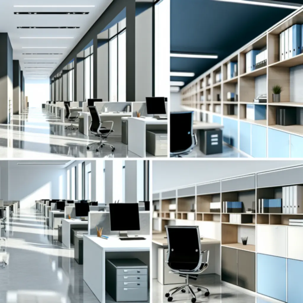 Tiszta, modern irodai környezet prémium irodaszerekkel és rendezett munkaterülettel