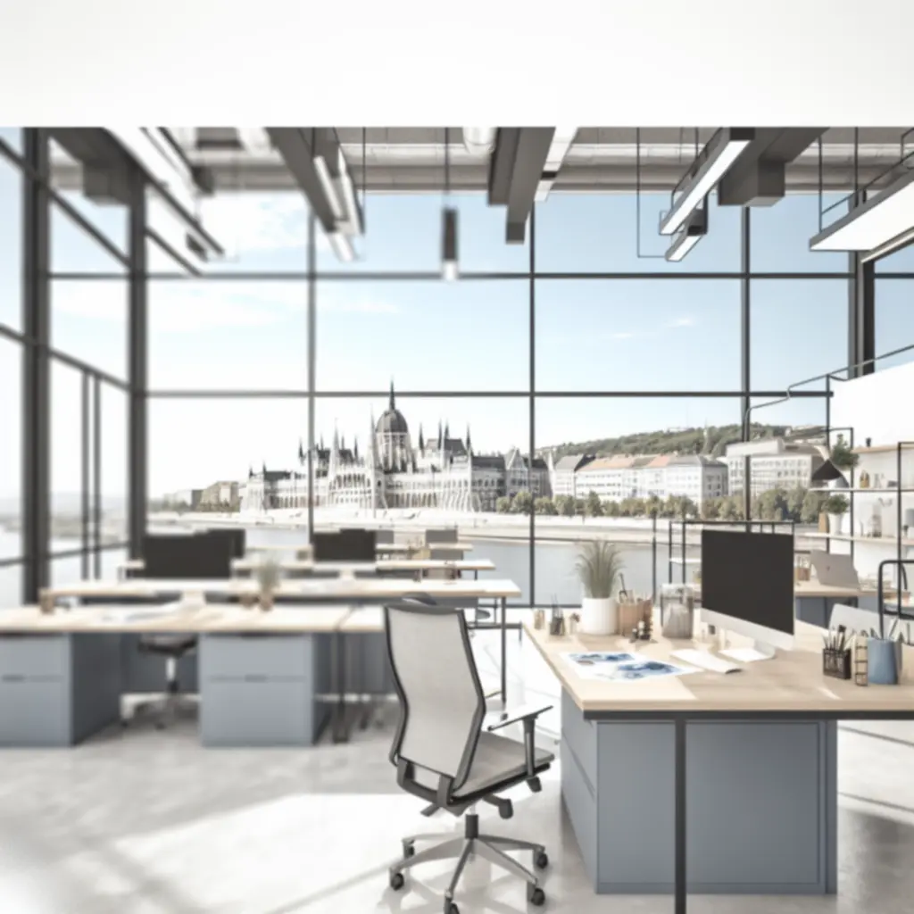 Modern és inspiráló irodai munkaterület ergonomikus bútorokkal és rendezett asztallal