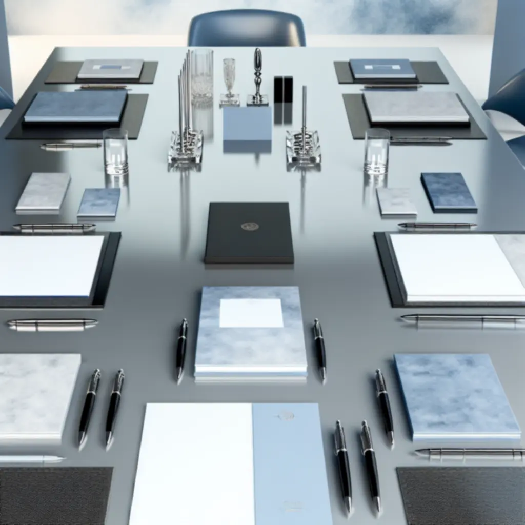 LuxPad prémium jegyzetfüzetek és íróeszközök elegáns irodai asztalon.