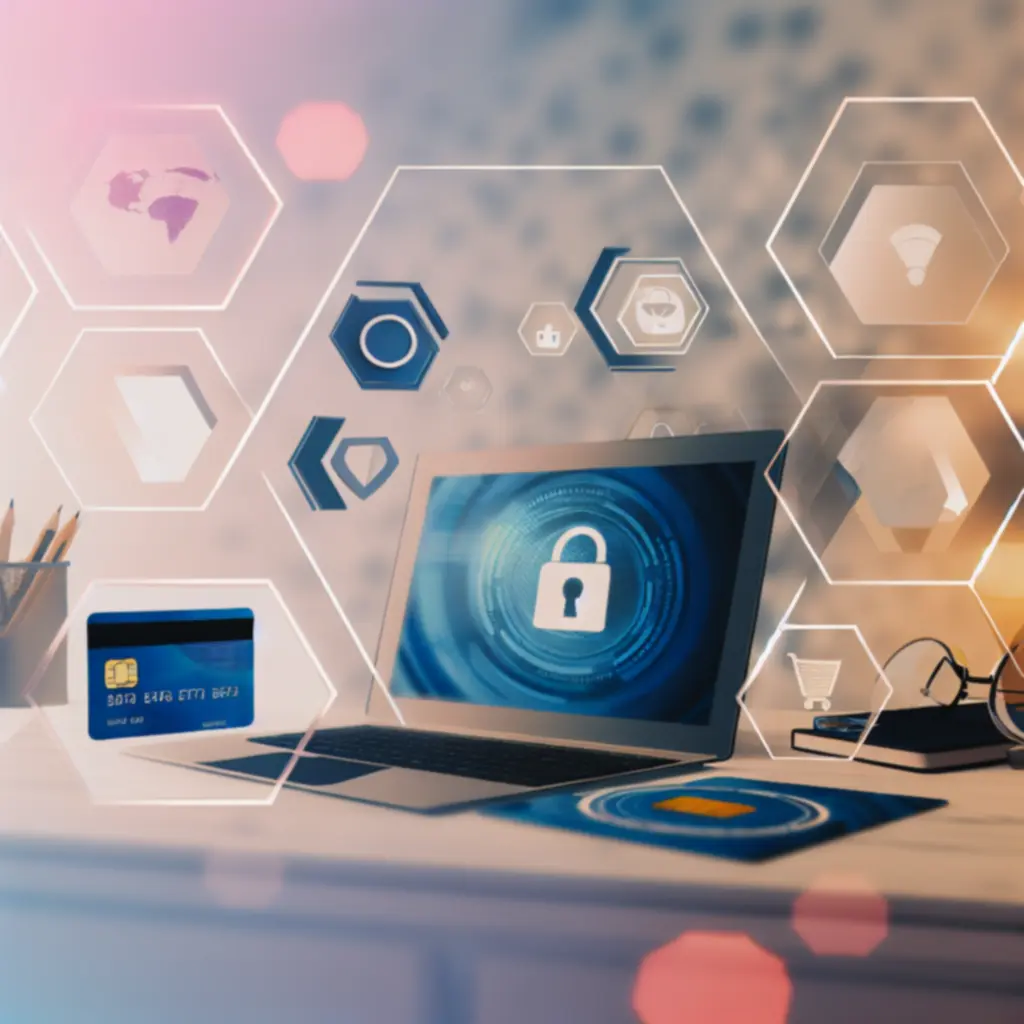 Biztonságos online fizetésre utaló, modern grafikus banner